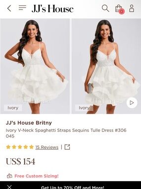 JJ's House Ivory Sequin Tulle Mini Dress with Crystal Bodice